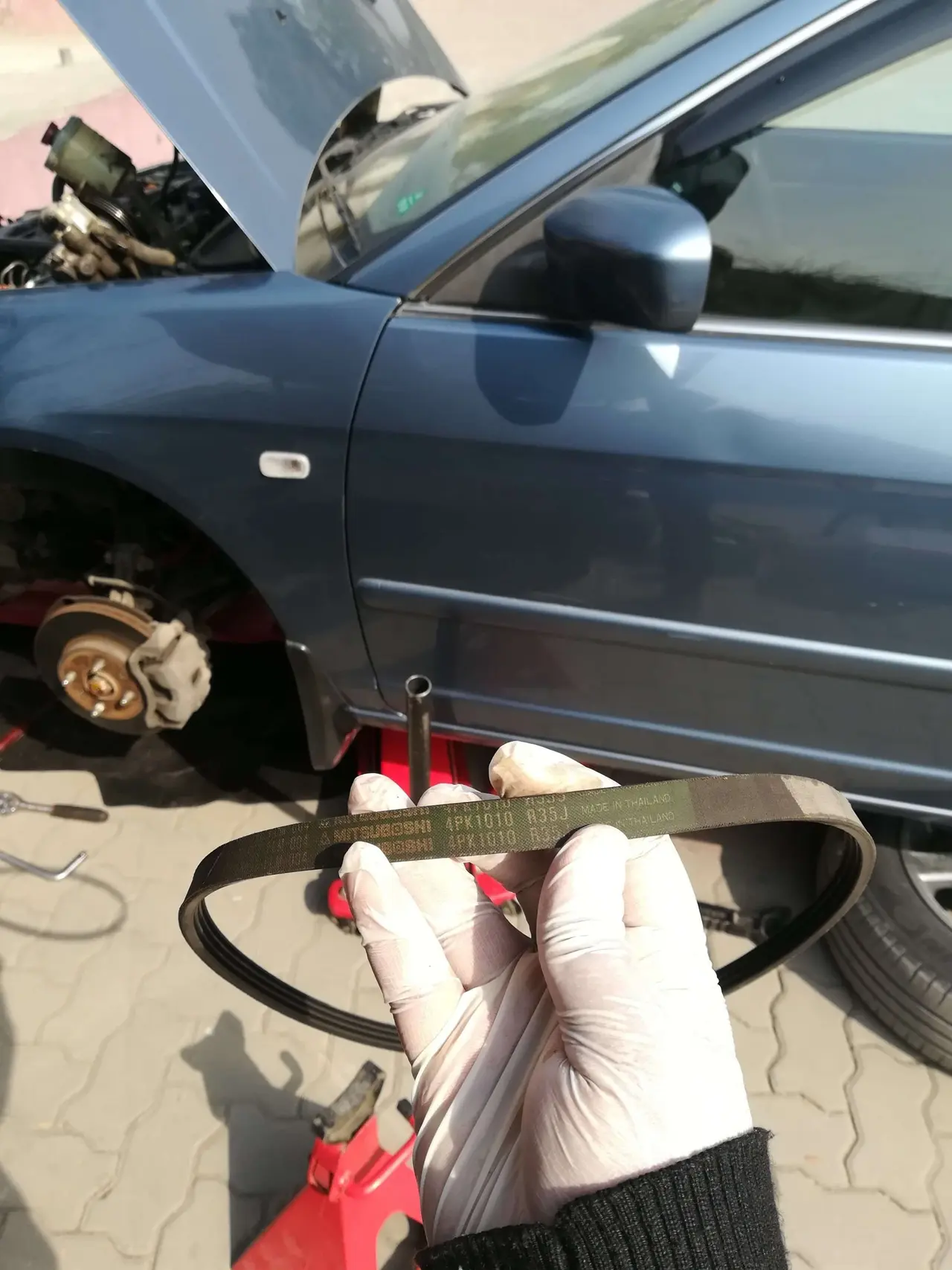 old belt removed